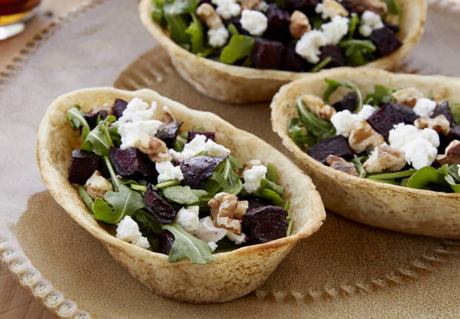 Mediterranean Tacos with Roasted Beets, Arugula and Goat Cheese